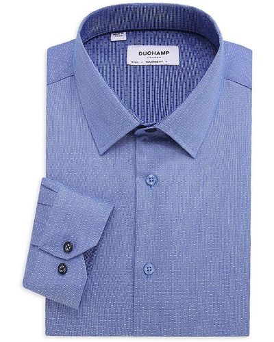 Duchamp Tailored Fit Pin Dot Dress Shirt - Blue