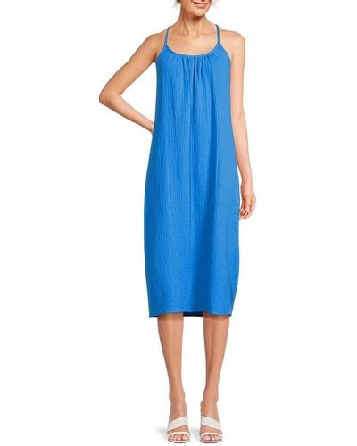 Saks Fifth Avenue Gauze Shift Midi Dress - Blue