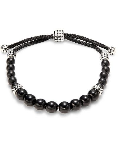 Esquire Stainless Steel & Agate Bolo Beaded Bracelet - Black