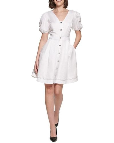 Karl Lagerfeld Eiffel Tower Pull Sleeve Fit & Flare Mini Dress - White