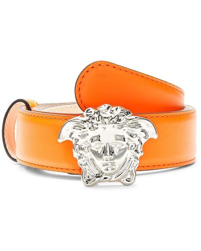 Versace Medusa Slide Buckle Leather Belt - Orange