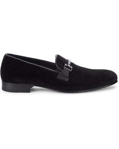 Mezlan Velvet & Leather Bit Loafers - Black