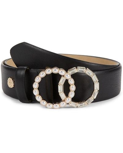 Vince Camuto Faux Leather, Faux Pearl & Faux Crystal Belt - Black