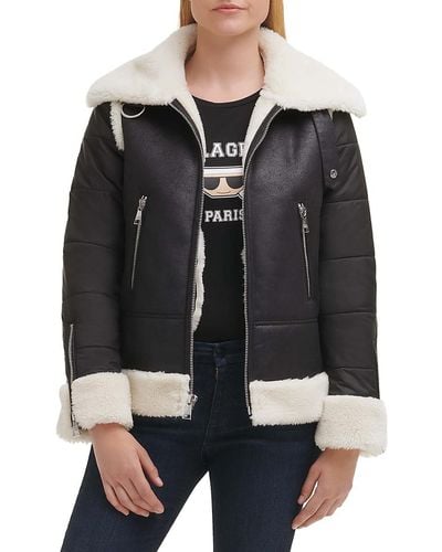 Karl Lagerfeld Faux Shearling Bomber Jacket - Black