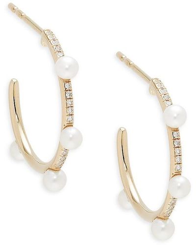Saks Fifth Avenue 14k Yellow Gold, 2.6mm-3mm Cultured Freshwater Pearl & Diamond Half Hoop Earrings - White