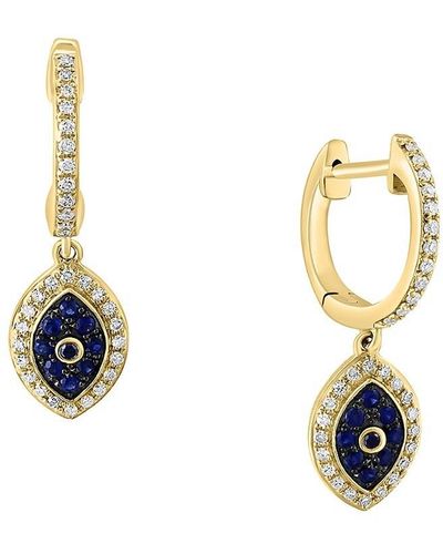 Effy 14k Yellow Gold, Diamond, Sapphire & Black Diamond Drop Earrings - Metallic