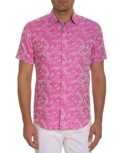 Robert Graham Wave You Paisley Short Sleeve Button Down Shirt - Pink