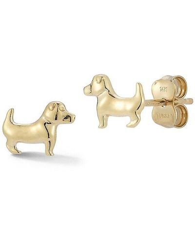 Saks Fifth Avenue 14k Yellow Gold Dog Stud Earrings - White