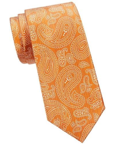 Brioni Paisley Silk Tie - Orange