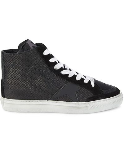 John Richmond Embossed Leather & Suede High Top Trainers - Black