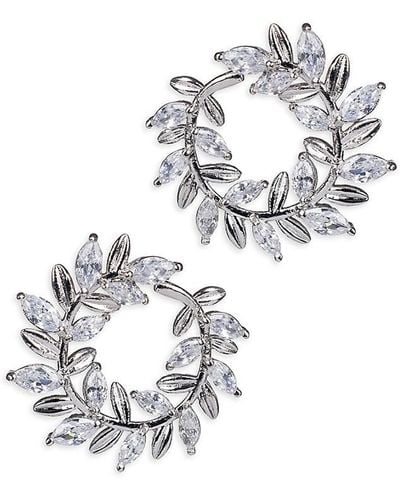 CZ by Kenneth Jay Lane Look Of Real Rhodium Plated & Marquise Cubic Zirconia Circle Earrings - White