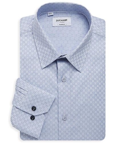 Duchamp Tailored-fit Check-pattern Dress Shirt - Blue