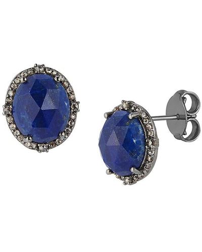 Banji Jewelry Rhodium Plated Sterling, Lapis & Diamond Stud Earrings - Blue