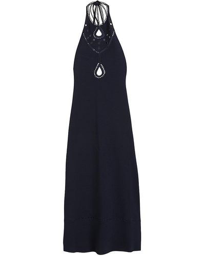 Rosie Assoulin Eyelet Embroidered Knit Maxi Dress - Blue