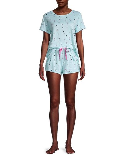 Betsey Johnson 2-piece Vacation-print T-shirt & Shorts Set - Blue