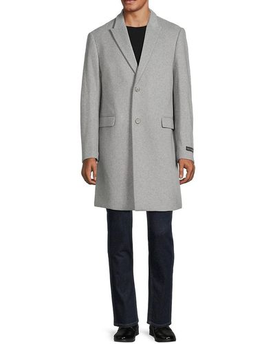 Saks Fifth Avenue Saks Fifth Avenue Peak Lapel Wool Blend Top Coat - Grey