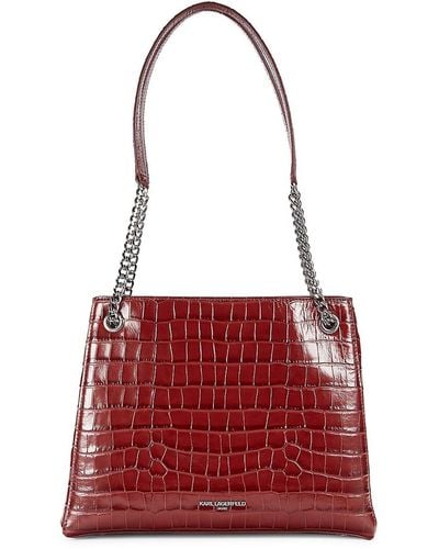 Karl Lagerfeld Charlotte Croc Embossed Leather Tote - Red