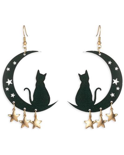 Eye Candy LA Luxe 18k Goldplated & Acrylic Black Cat Moon Dangle Earrings