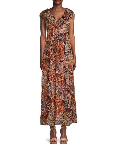 Marie Oliver Jayda Floral Ruffle Maxi Dress - Brown