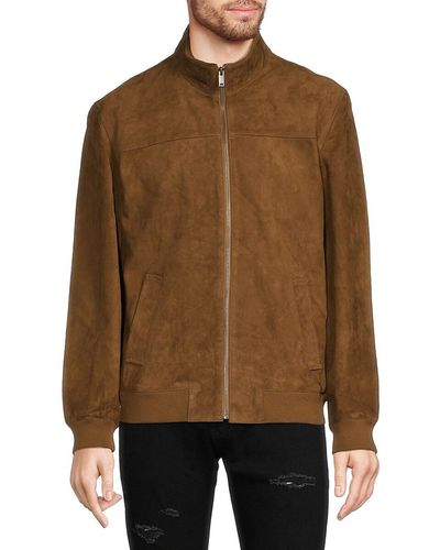 Slate & Stone Stand Collar Suede Jacket - Brown