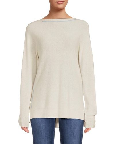 Saks Fifth Avenue Tipped 100% Cashmere Crewneck Sweater - White