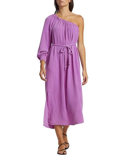 Xirena Aveline Asymmetric Cotton Tie-waist Dress - Purple