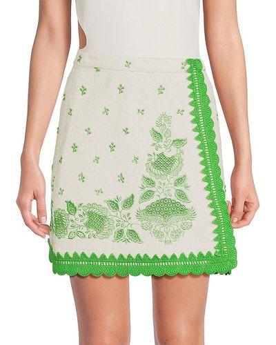 Giambattista Valli Embroidered Lace Trim Mini Skirt - Green