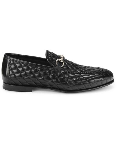 Mezlan Quilted Leather Bit Loafers - Black