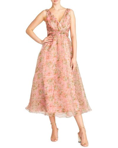 THEIA Conner Floral Midi Dress - Pink