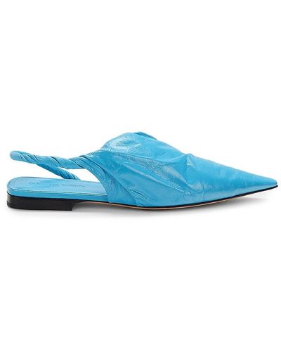 Bottega Veneta Pointed Toe Twist Leather Slingback Flats - Blue