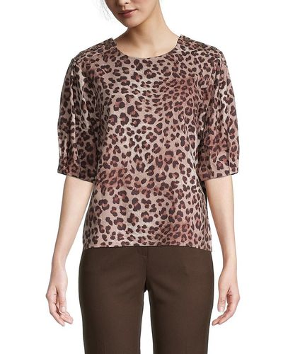 Rebecca Minkoff Devin Leopard-Print Puff-Sleeve Top - Brown
