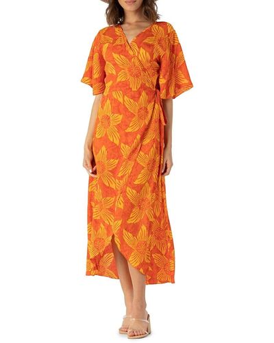 Tiare Hawaii Lahaina Floral Cover Up Wrap Dress - Orange