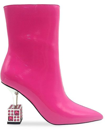 Lady Couture Crown Sculpture Heel Ankle Boots - Pink