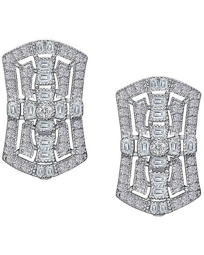 Lafonn Heritage Platinum Plated Sterling Silver & Simulated Diamond Baguette Stud Earrings - Blue