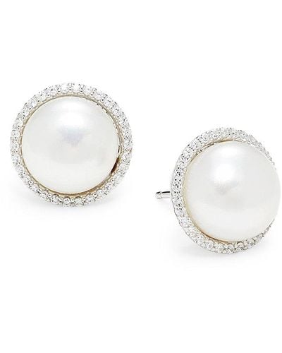 Lafonn Classic Sterling Silver, 13mm Freshwater Pearl & Simulated Diamond Halo Stud Earrings - White
