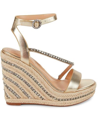 Charles David Chiara Metallic Embellished Wedge Sandals - Natural