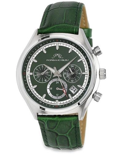 Porsamo Bleu Dylan 41mm Stainless Steel Case & Leather Strap Chronograph Watch - Green