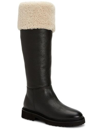 Aquatalia Magnolia Knee-High Shearling-Lined Leather Boots - Black