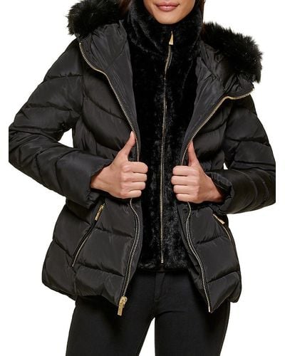Guess Faux Fur Trim Puffer Jacket - Black