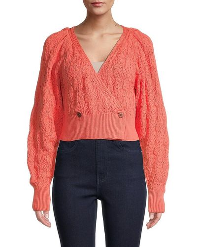 Free People Olive You Butterfly-knit Faux Wrap Cardigan - Red