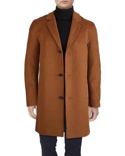 Cole Haan Wool-blend Notch Collar Coat - Brown