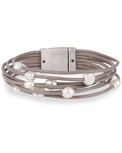 Saachi Freshwater Pearl & Leather-Strand Bracelet - Grey