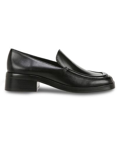 Vince Doris Leather Block Heel Loafers - Black