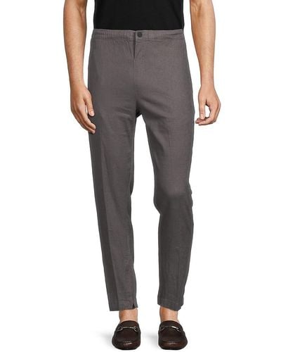 Saks Fifth Avenue 'Stretch Linen Elastic Trousers - Natural