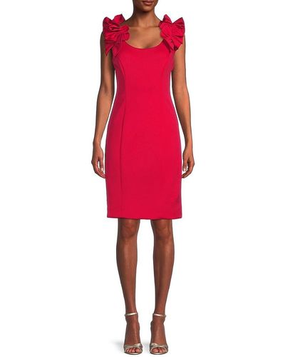 Donna Ricco Ruffle Shoulder Mini Sheath Dress - Red