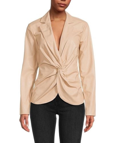 Donna Karan Twisted Faux Leather Blouse - Natural