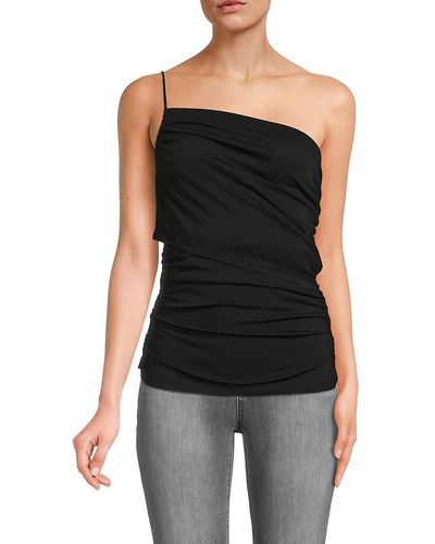 Donna Karan One Shoulder Ruched Tank Top - Black