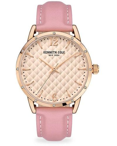 Kenneth Cole Classic 34mm Stainless Steel, Crystal & Leather Strap Analog Watch - Pink