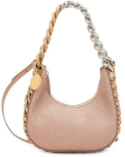 Stella McCartney Frayme Glitter Faux Leather Shoulder Bag - Pink