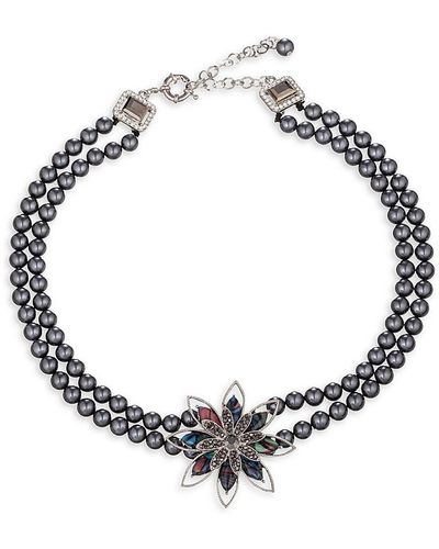 Eye Candy LA Luxe Ayla Glass Hematite Pearl Beaded Pendant Necklace - Metallic